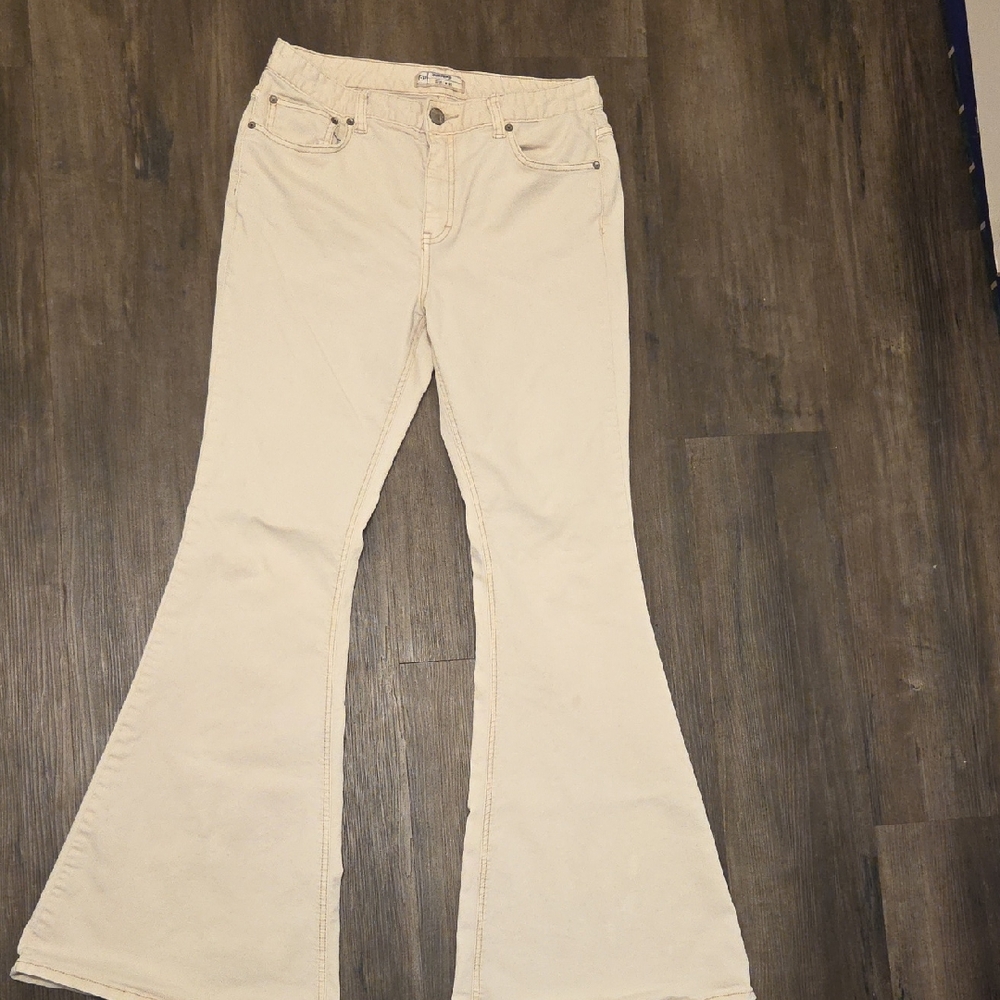 Free People Cream Wide Leg Jeans